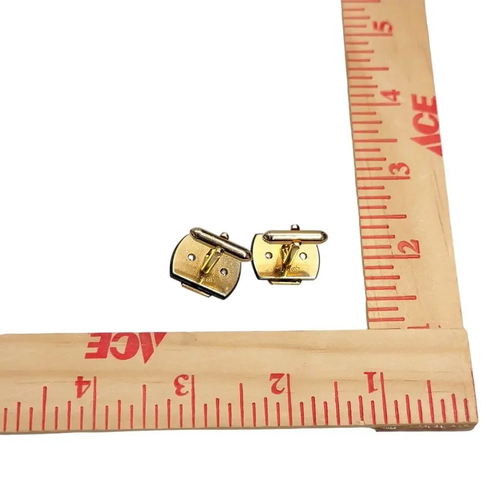 Vintage Swank Initial T Cufflinks Gold Tone Black Monogram Mid Century Mens